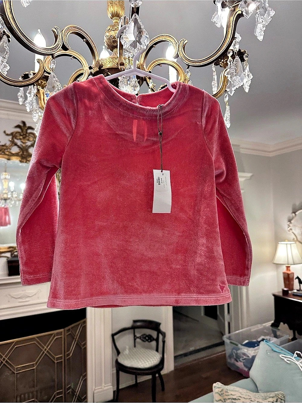 Pink chicken Olivia Top twirls Long Sleeve rose Velour - 3, NWT